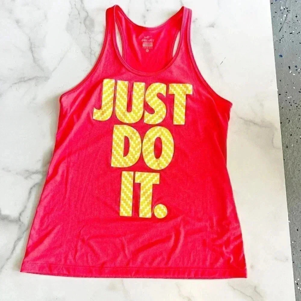 Nike Womens size L Pink Coral colour Vest Sports Activewear Spell out Tank Top